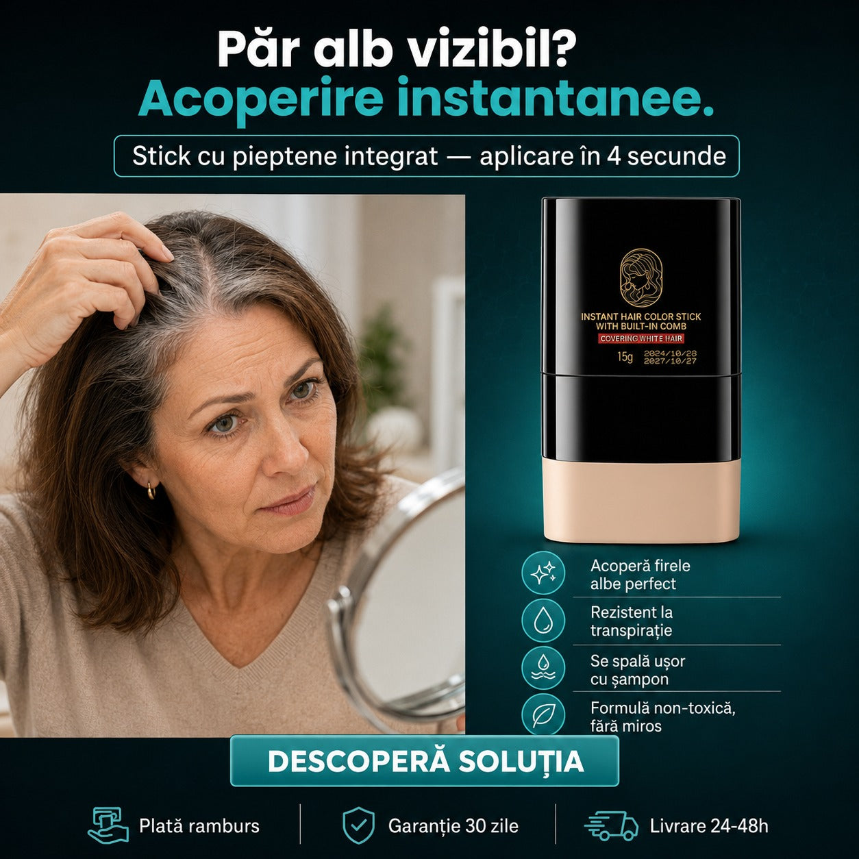Stick Instant Acoperire Fire Albe — cu Pieptăn Integrat