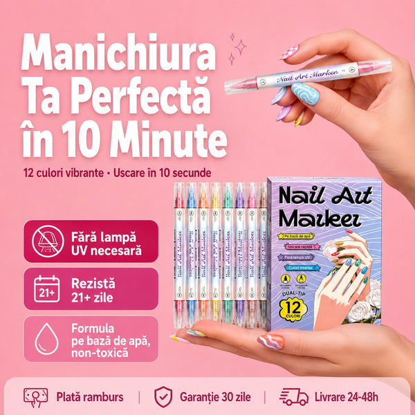 Nail Art Marker — Set 12 Markere Profesionale cu Dublu Vârf