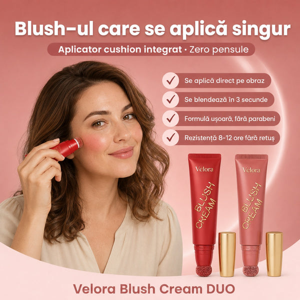 Velora Blush Cream DUO — Blush Cremă cu Aplicator Cushion